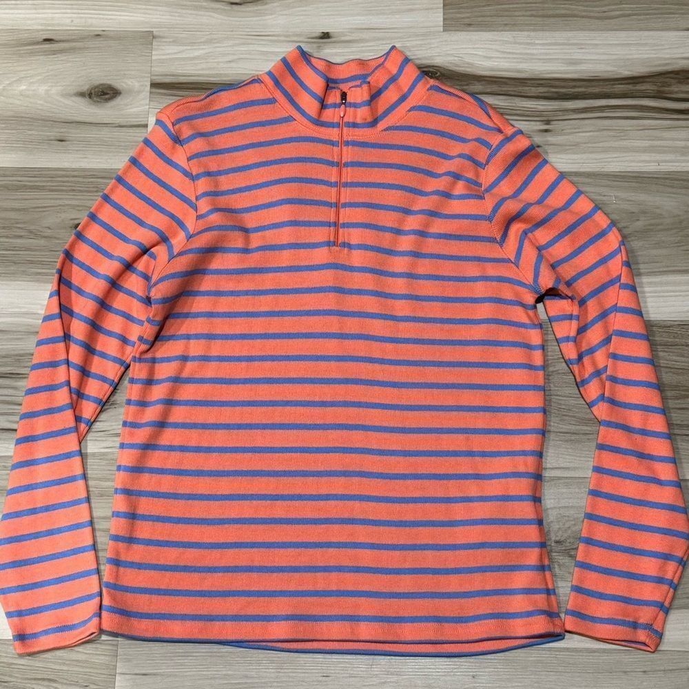 L.L. Bean Orange and Blue Striped Women's Sweater